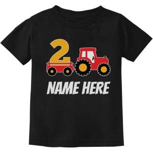 imageTstars Tractor Personalized 2nd Birthday Shirt Boy 2 Year Old Toddler Kids TShirtBlack