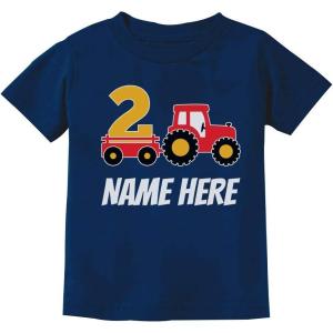 imageTstars Tractor Personalized 2nd Birthday Shirt Boy 2 Year Old Toddler Kids TShirtNavy