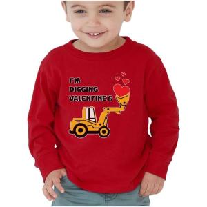 imageTstars Tractor ampamp Digger Toddler Boys Valentines Shirt Heart Dab Funny Valentines Day Kids Long Sleeve TShirt for ToddlersDigging  Red