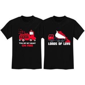 imageValentines Day Matching TShirt Set for Brothers Firetruck ampamp Dump Truck Heart Fire Black 4T  Dump Black 4T