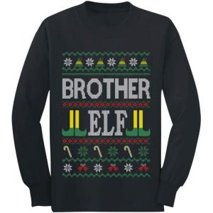 imageTstars Brother Elf Ugly Christmas Sweater Xmas Family Youth Kids Long Sleeve TShirtBlack