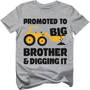 imageTstars Promoted to Big Brother ampamp Digging It Shirt Pregnancy Announcement Gifts for Boys Sibling Toddler Kids TShirtGray