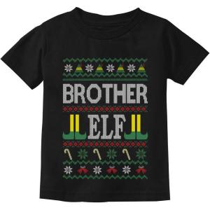 imageTstars Brother Elf Ugly Christmas Sweater Funny Boy Xmas Family Elf Youth Kids TShirtBlack