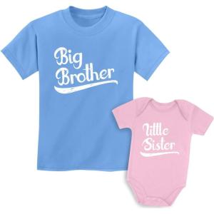 imageTstars Big Brother Little Sister Matching Outfits Baby Announcement Sibling Shirts SetKids Shirt California Blue  Baby Pink
