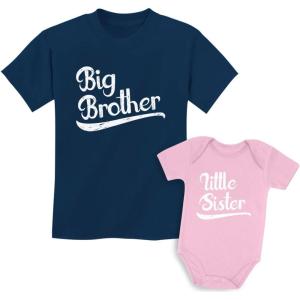 imageTstars Big Brother Little Sister Matching Outfits Baby Announcement Sibling Shirts SetKids Shirt Navy  Baby Pink