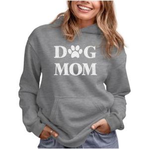 imageTstars Dog Mom Sweatshirt Hoodie Women Teen Girls Gifts for Dogs Lover Paw Print Womens HoodiesGray