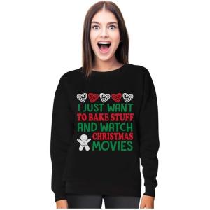 imageTstars I just want to bake stuff and watch Christmas movies sweatshirt Women SweatshirtBlack