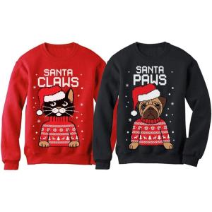 imageTstars Santa Paws Santa Claws Ugly Christmas Sweater Sweatshirt Matching Couple SetClaws Red  Paws Black