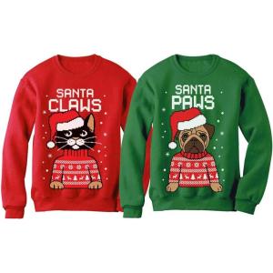 imageTstars Santa Paws Santa Claws Ugly Christmas Sweater Sweatshirt Matching Couple SetClaws Red  Paws Green