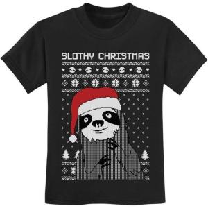 imageTstars Slothy Christmas Ugly Christmas Sweater Sloth Youth Kids TShirtBlack