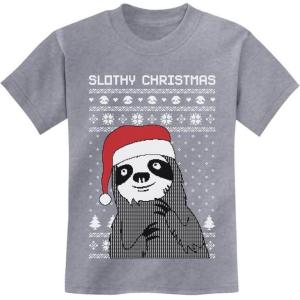 imageTstars Slothy Christmas Ugly Christmas Sweater Sloth Youth Kids TShirtGray
