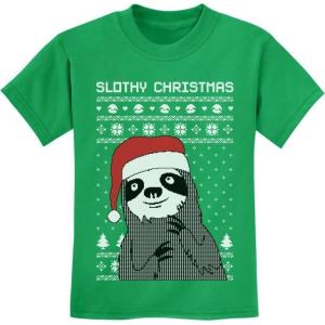imageTstars Slothy Christmas Ugly Christmas Sweater Sloth Youth Kids TShirtGreen