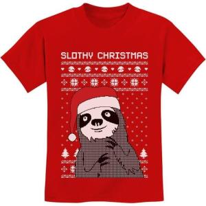imageTstars Slothy Christmas Ugly Christmas Sweater Sloth Youth Kids TShirtRed