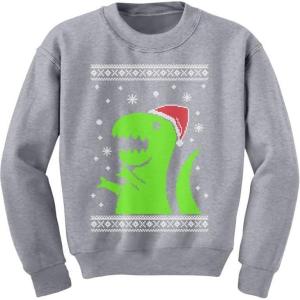imageTstars Big Green Trex Santa Ugly Christmas Sweater  Funny Youth Kids SweatshirtGray