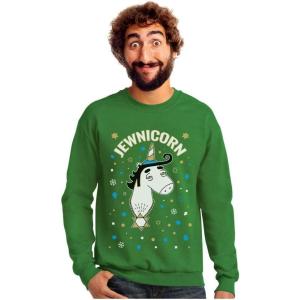 imageTstars Jewnicorn Funny Ugly Christmas Hanukkah Sweater Happy Holidays SweatshirtGreen