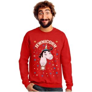 imageTstars Jewnicorn Funny Ugly Christmas Hanukkah Sweater Happy Holidays SweatshirtRed