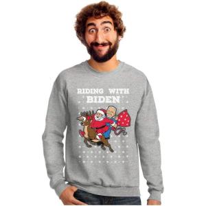 imageTstars Riding with Biden Ugly Christmas Sweater Funny Santa Joe Biden Xmas SweatshirtGray