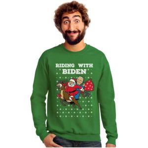imageTstars Riding with Biden Ugly Christmas Sweater Funny Santa Joe Biden Xmas SweatshirtGreen