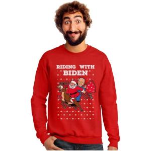 imageTstars Riding with Biden Ugly Christmas Sweater Funny Santa Joe Biden Xmas SweatshirtRed