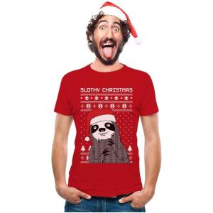 imageTstars Slothy Christmas Ugly Christmas Sweater Sloth TShirtRed
