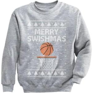 imageTstars Basketball Boys Ugly Christmas Sweater Style Sweatshirt Merry Swishmas Xmas Holiday Youth Kids SweatshirtsGray
