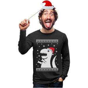 imageTstars Ugly Christmas Sweater Big Trex Santa  Funny Xmas Long Sleeve TShirtBlack