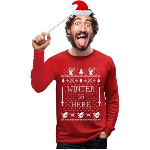 imageTstars Winter is Here Ugly Christmas Sweater Mens Long Sleeve TShirtRed