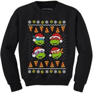 imageTstars TMNT Pizza Ugly Christmas Sweatshirts Teenage Mutant Ninja Turtles Holiday Xmas Youth Kids SweatshirtBlack