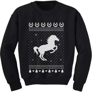 imageTstars  Ugly Christmas Outfit Love Horses Youth Kids SweatshirtBlack