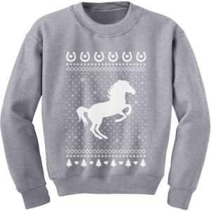 imageTstars  Ugly Christmas Outfit Love Horses Youth Kids SweatshirtGray