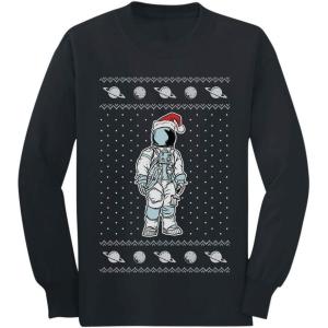 imageTstars Astronaut Santa Ugly Christmas Sweater Space Youth Kids Long Sleeve TShirtBlack