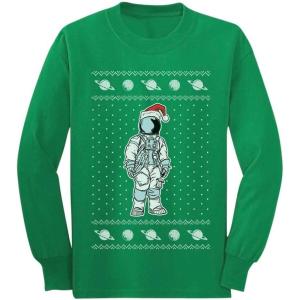 imageTstars Astronaut Santa Ugly Christmas Sweater Space Youth Kids Long Sleeve TShirtGreen