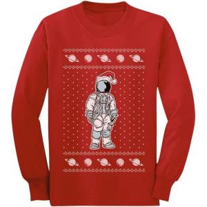 imageTstars Astronaut Santa Ugly Christmas Sweater Space Youth Kids Long Sleeve TShirtRed