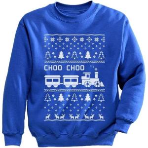 imageTstars Choo Choo Train Boys Ugly Christmas Sweatshirt Tacky Sweater Style Xmas Holiday Youth Kids SweatshirtsBlue