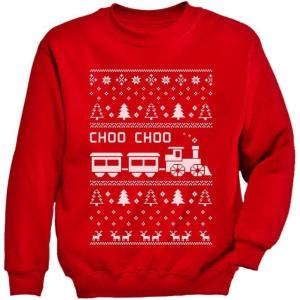 imageTstars Choo Choo Train Boys Ugly Christmas Sweatshirt Tacky Sweater Style Xmas Holiday Youth Kids SweatshirtsRed