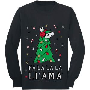 imageTstars FA La La Llama Ugly Christmas Sweater Funny Xmas Youth Kids Long Sleeve TShirtBlack