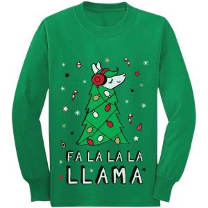 imageTstars FA La La Llama Ugly Christmas Sweater Funny Xmas Youth Kids Long Sleeve TShirtGreen
