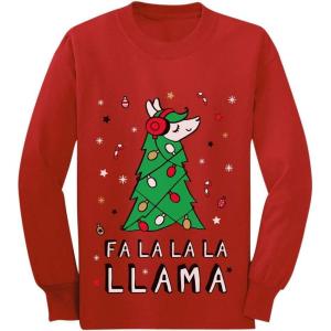 imageTstars FA La La Llama Ugly Christmas Sweater Funny Xmas Youth Kids Long Sleeve TShirtRed