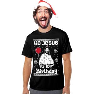 imageTstars Funny Ugly Christmas Shirt for Men Go Jesus Its Your Birthday Mens Holiday Xmas Sweater TShirtBlack