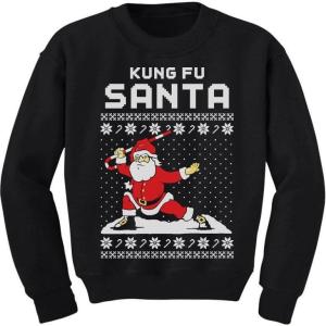 imageTstars KungFu Santa Ugly Christmas Sweatshirt Funny Tacky Sweater Style Xmas Holiday Youth Kids SweatshirtsBlack