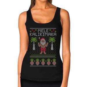 imageTstars Mele Kalikimaka Hawaiian Santa Ugly Christmas Women Tank TopBlack
