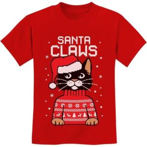 imageTstars Santa Claws Cat Ugly Christmas Sweater Youth Kids TShirtRed