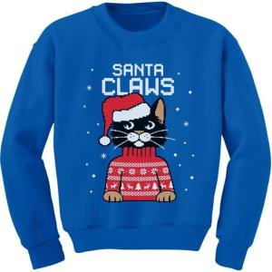 imageTstars Santa Claws Sweatshirt Toddler Youth Kids Cat Ugly Christmas Sweater StyleBlue