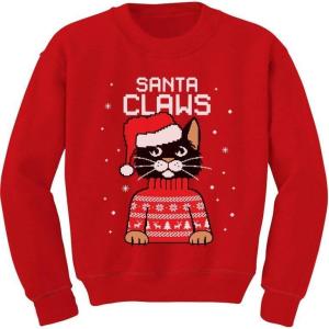 imageTstars Santa Claws Sweatshirt Toddler Youth Kids Cat Ugly Christmas Sweater StyleRed