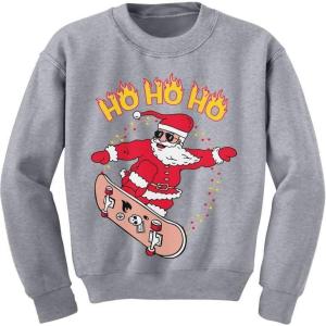 imageTstars Skater Santa Claus Ho Ho Ho Ollie Ugly Christmas Youth Kids SweatshirtGray