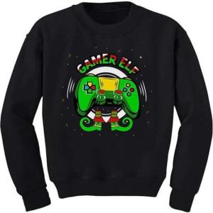 imageTstars Gamer Elf Controller Christmas Sweatshirt for Kids Youth Kids SweatshirtBlack