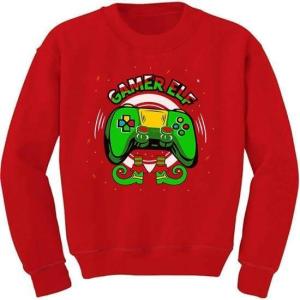 imageTstars Gamer Elf Controller Christmas Sweatshirt for Kids Youth Kids SweatshirtRed