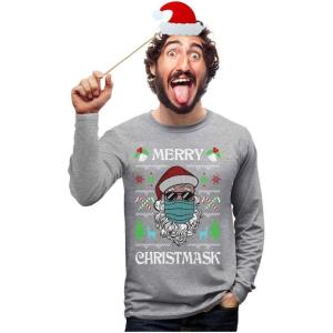 imageTstars Merry Christmask 2020 Quarantine Face Mask Ugly Christmas Long Sleeve TShirtGray