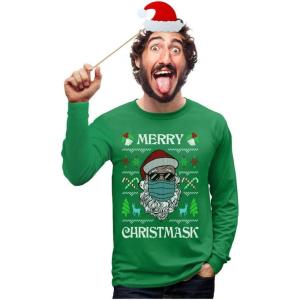 imageTstars Merry Christmask 2020 Quarantine Face Mask Ugly Christmas Long Sleeve TShirtGreen