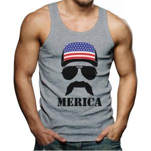 imageTstars American Flag Cap hat  Cool 4th of July Merica Mens Tank TopMerica  Gray